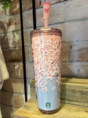 2026 Disney Starbucks Mickey Mouse Cherry Blossom Pink Sakura Tumbler Straw New